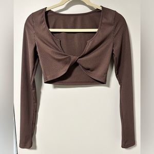 SHEIN Front Twist Crop Top Size Small Chocolate Brown